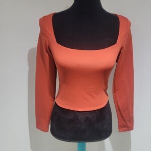 Babaton Women's Contour Long Sleeve Top Size Medium Orange Stretch Minimalist
